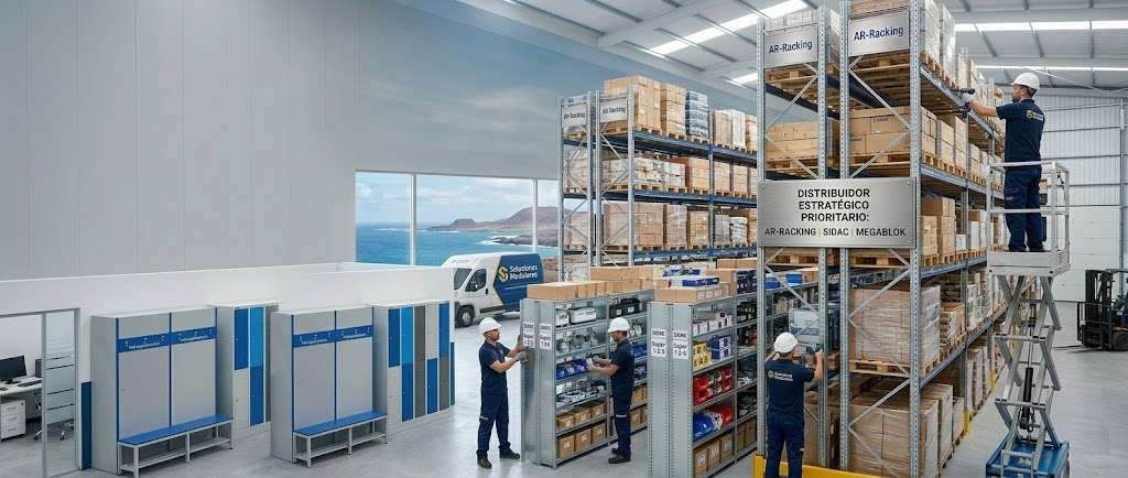 AR-Racking y sistema SIDAC Súper 1-2-3 en almacén logístico de Canarias por montadores oficiales.